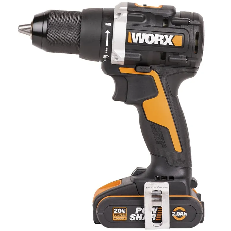 Дрель-шуруповерт WORX WX102 20V аккумуляторная бесщеточная, с 2хАКБ на 2 А*ч и ЗУ в кейсе
